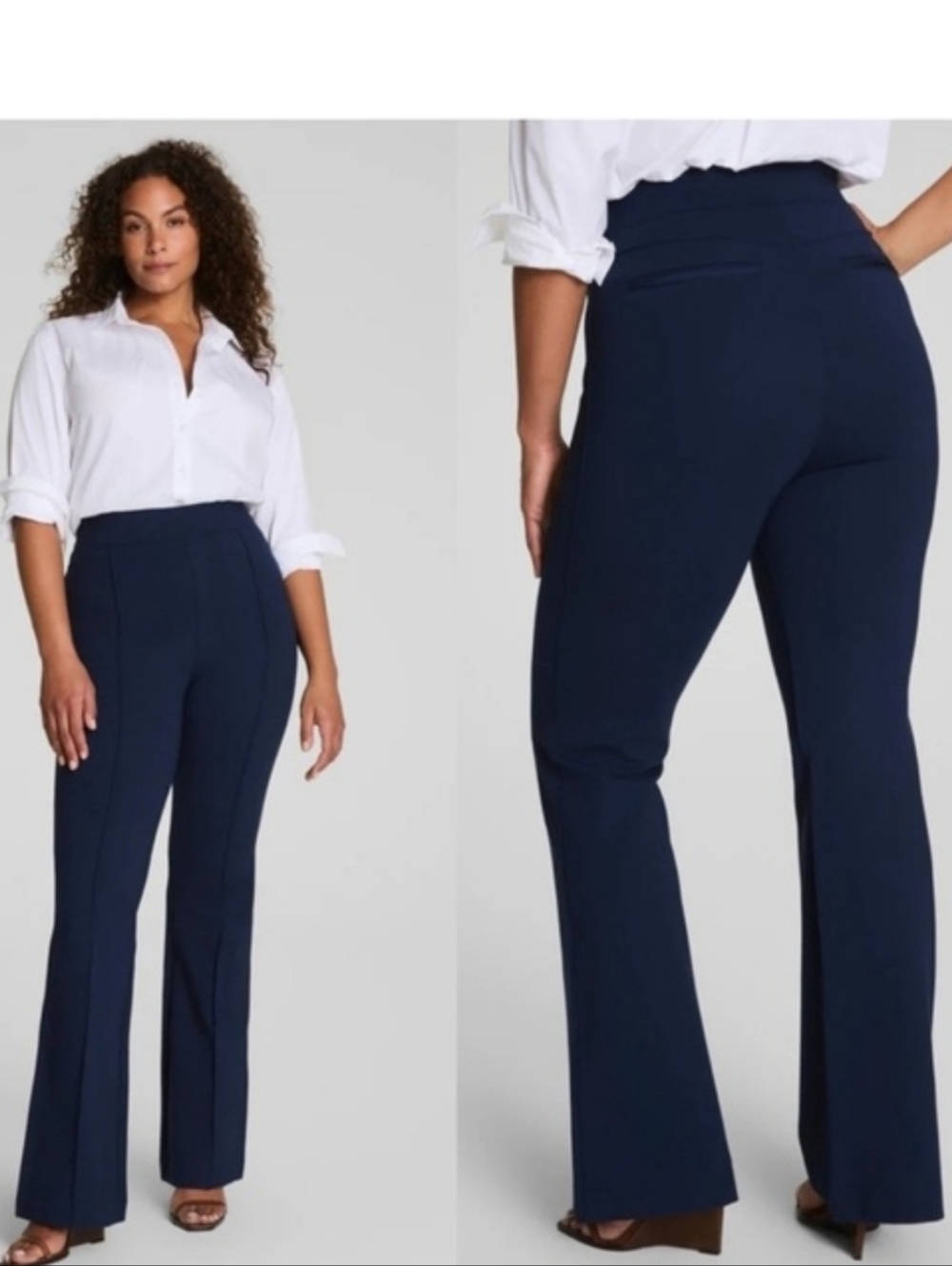 SPANX Navy Ponte Flare Pants with Front Seam